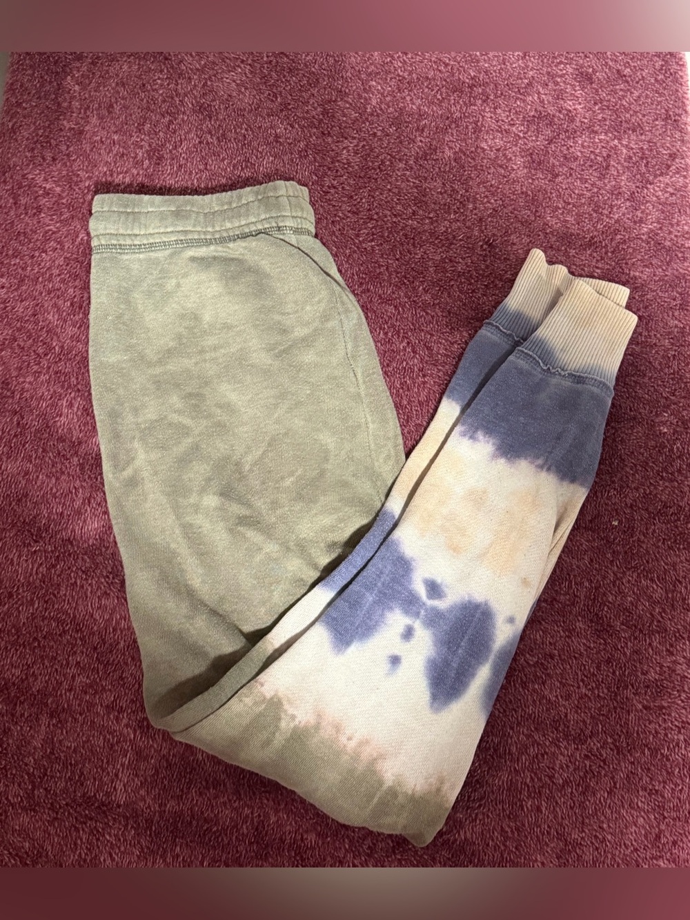 Olive Green Joggers with Blue & Cream Tie-Dye